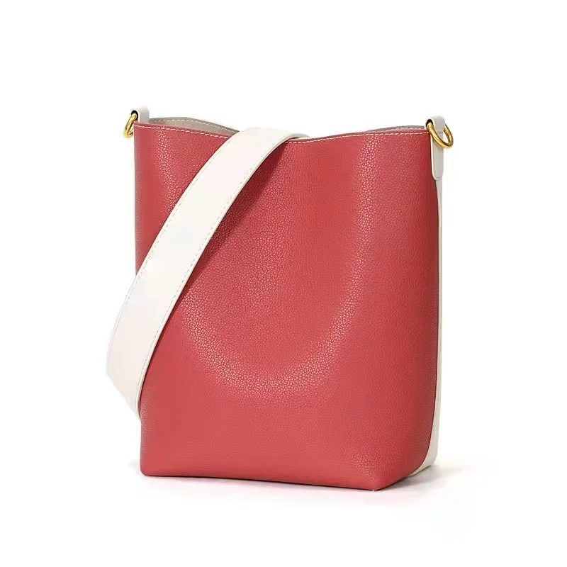 

2022 New Arrival Bucket Bags For Women Commuter Bag Double Color Fashion Brand Design Pure Cow Leather High Quality Red White