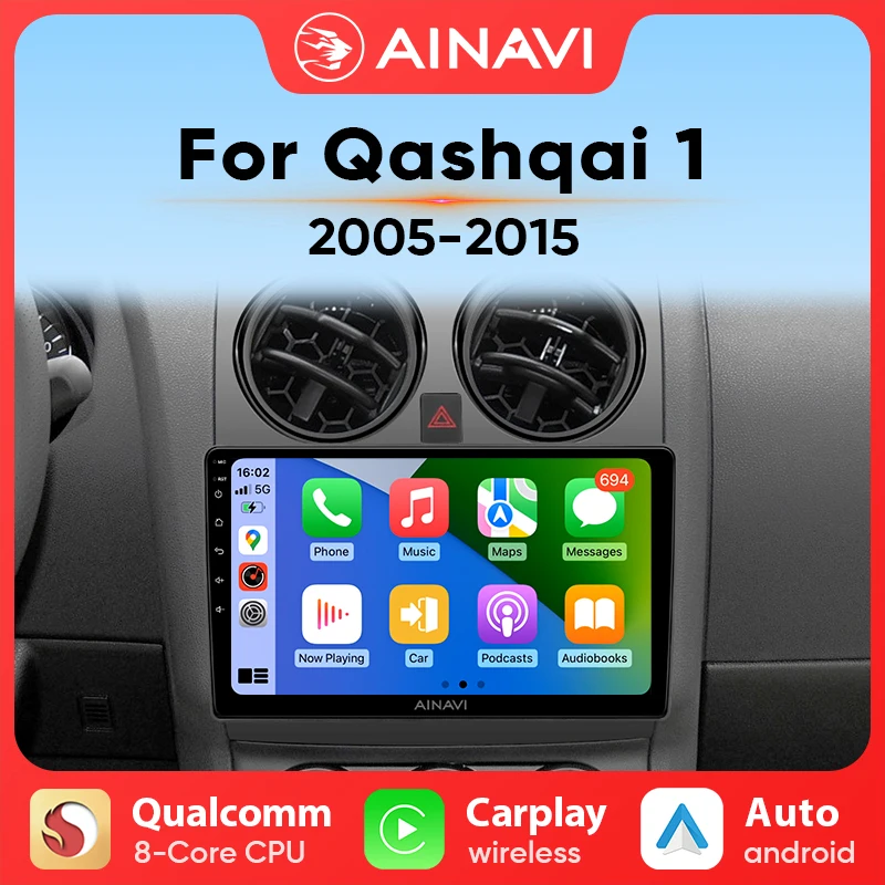 Ainavi Car radio For Nissan Qashqai J10 Carplay Android Auto Radio Car Radio Multimedia Player WIFI 4G GPS DSP 48EQ 2din