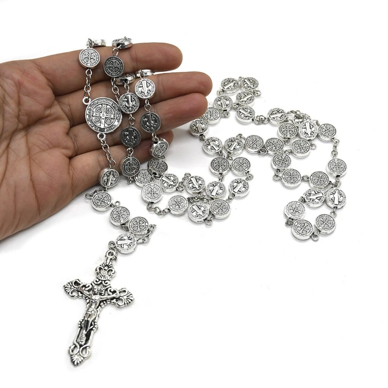 1 Pc Mode Handgemachte Runde Metall Perle Katholischen Rosenkranz Qualität Perle Kreuz Halskette