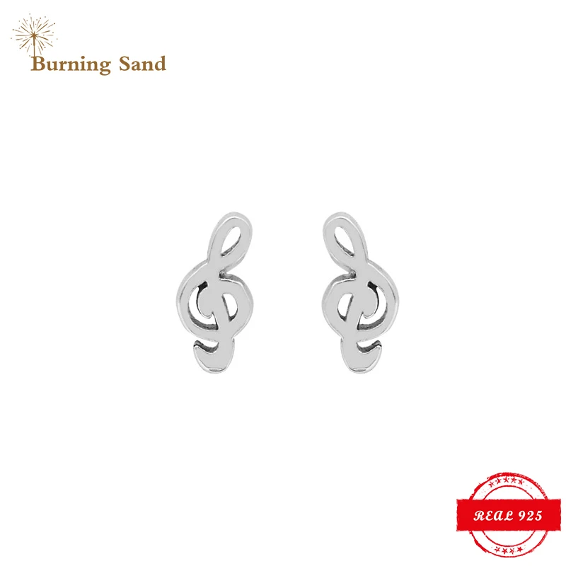 

Real 925 Sterling Silver Luminous Cute Musical Note Asymmetry Stud Earring For Women Anti-Allergy Ear Pin Fine Jewelry for Party