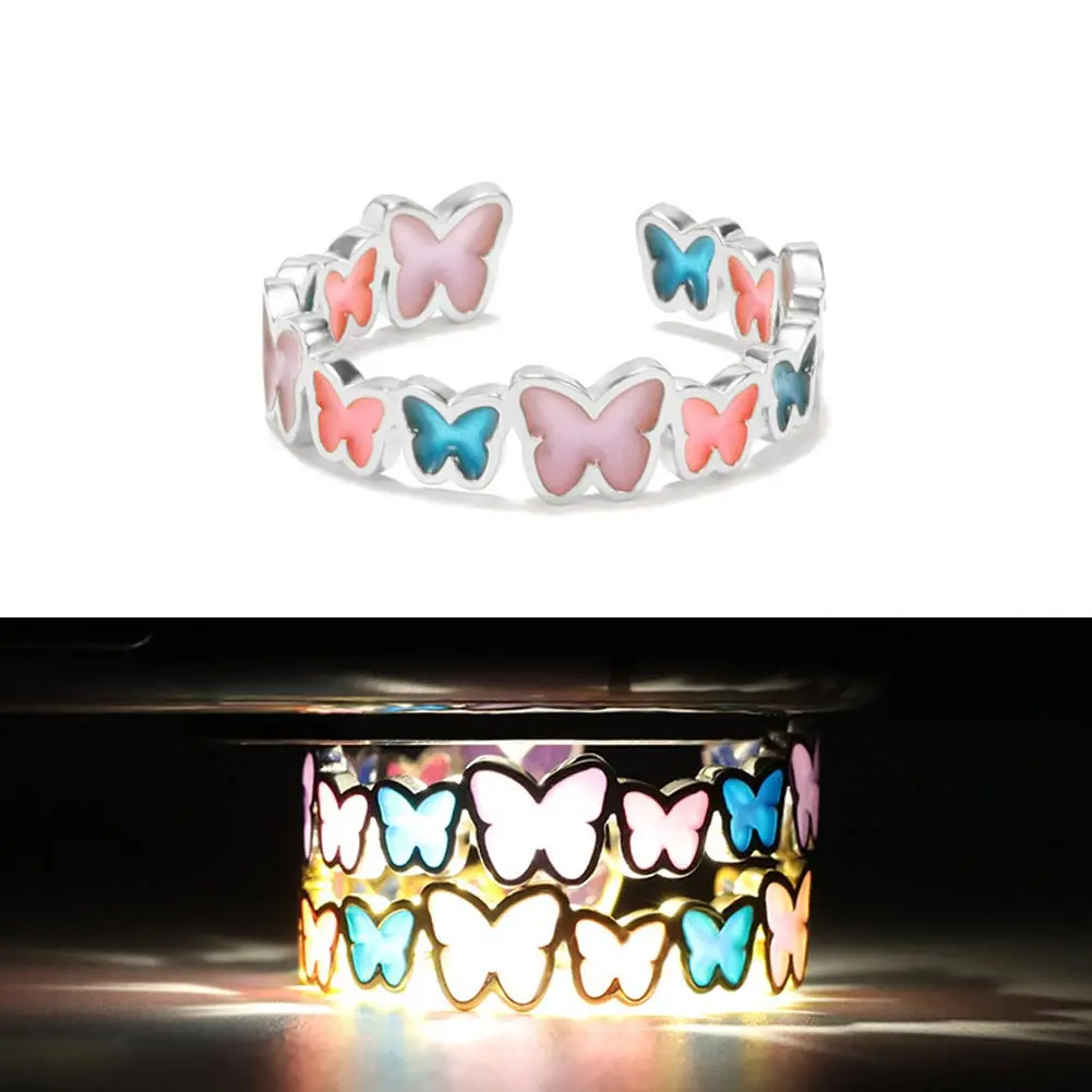 

Trendy Gold Silver Color Luminous Butterfly Ring For Women Heart Copper Adjustable Opening Ring Glow In The Dark Charm Jewelry