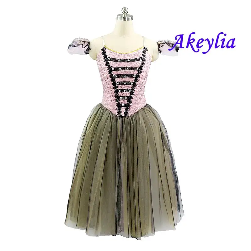 

Pink beige Professional ballet long dress for girls performance competition ballet stage costume women adult JNBL142