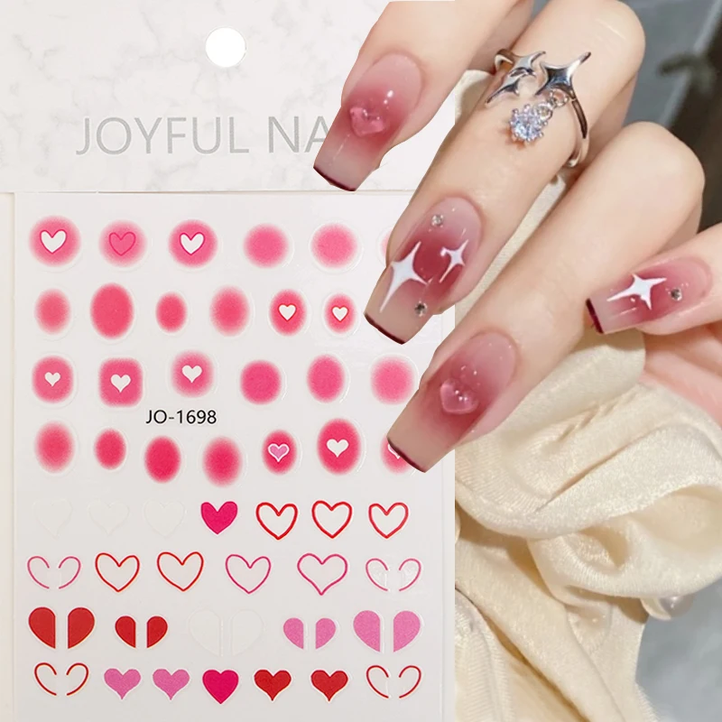 

Blush Pink Red 3D Adhesive Nail Stickers Love Heart Blush Gradient Translucent Blooming Manicure Art Decals Sliders Decoration
