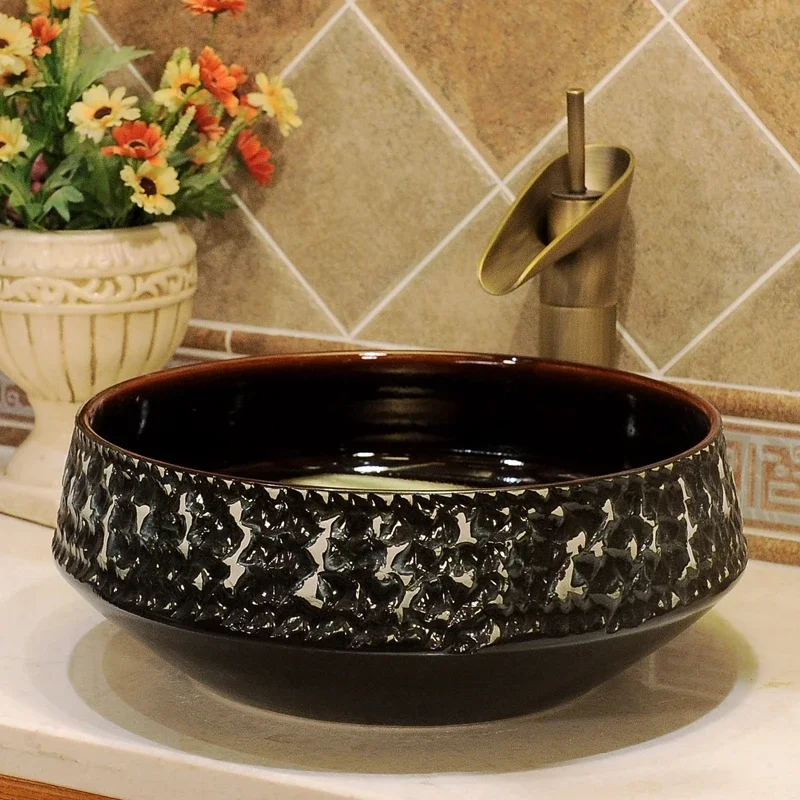 

Jingdezhen Ceramic Antique Art Basin Ceramic Table Basin Bathroom Hand Washing Washbasin Chinese Mediterranean Dark
