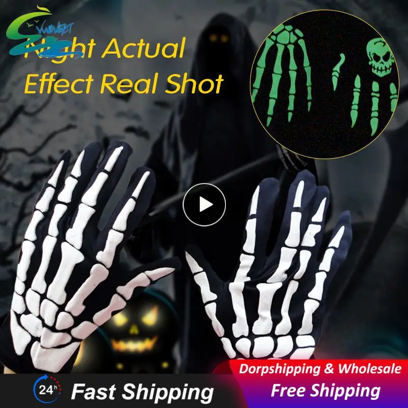 

Autumn Winter Cycling Gloves Cotton Full Finger Skull Pattern Halloween Style Windproof Warm Bike Motorcycle Riding Gloves