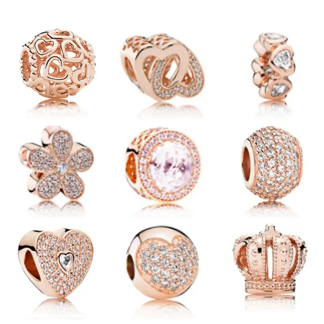 

NEW 100% 925 Sterling Silver Rose Gold Clear CZ Pan charm bead collocation Bracelet DIY For Jewelry Factory wholesale