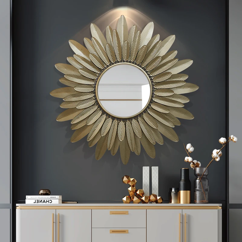 

Vintage Round Mirror Hanging Gold Bedroom Cosmetic Wall Mount Makeup Compact Shower Mirror Vanity Espejos Mirrors For Home Wall