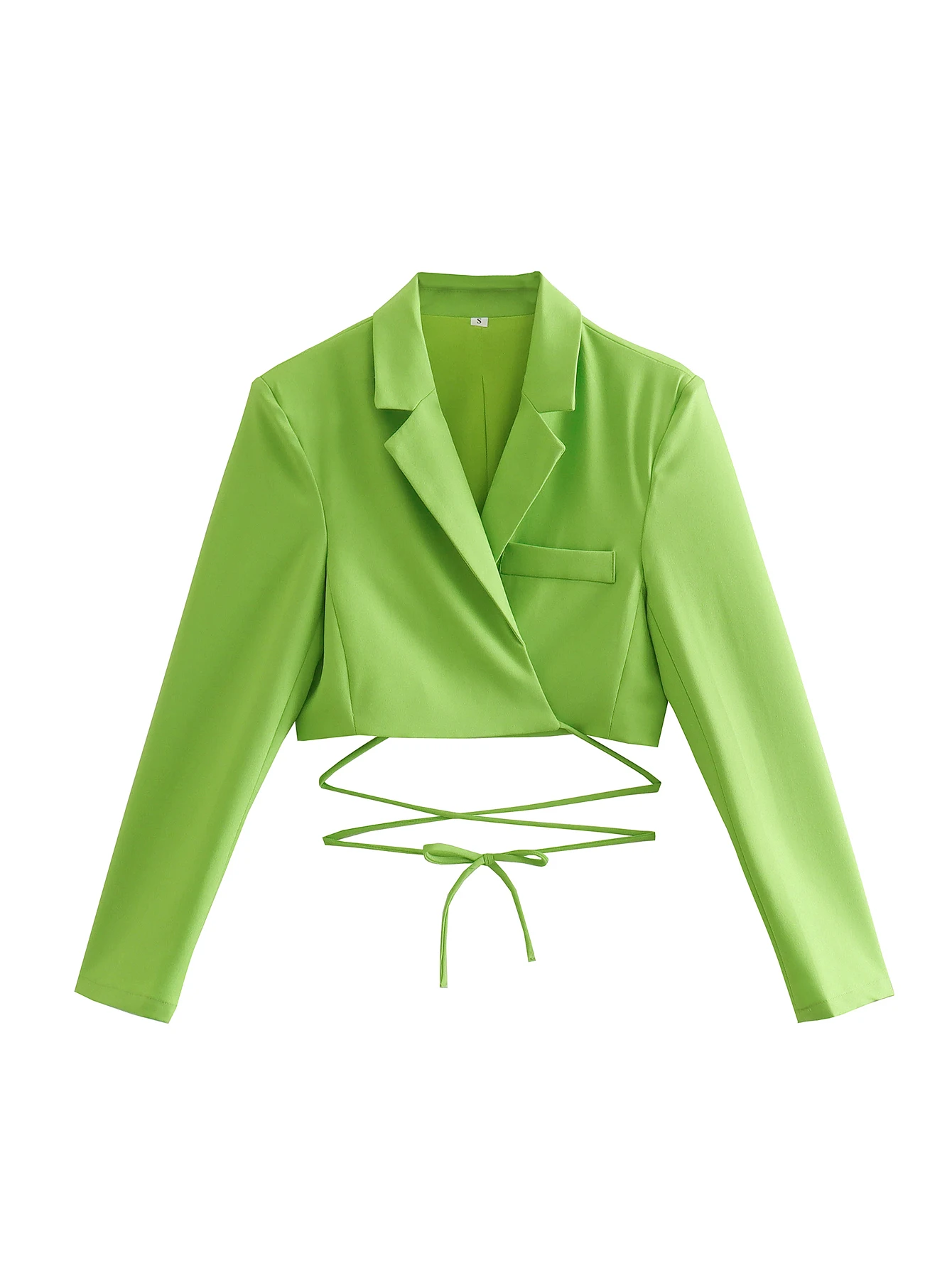 

Fashion With Tied Cropped Blazer Coat Women Vintage Long Sleeve Female Outerwear Chic Veste Femme