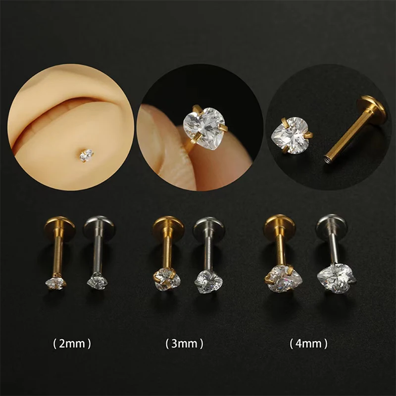 

316L Surgical Steel Piercing Labret Stud 16G Lip Internally Threaded Zircon LipRing Helix Ear Cartilage Tragus Nail Body Jewelry