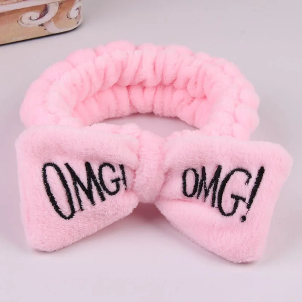 

2023 New OMG Letter Coral Fleece Wash Face Bow Hairbands For Women Girls Headbands Headwear Hair Bands Turban Hair Accessories