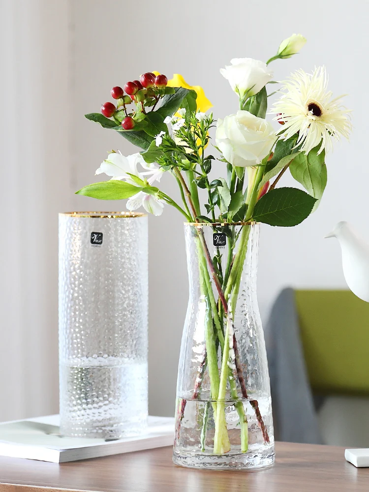 

Creative Simple Glass Vase Hammer Pattern Transparent Hydroponic Flower Pot Wedding Living Room Home Decoration
