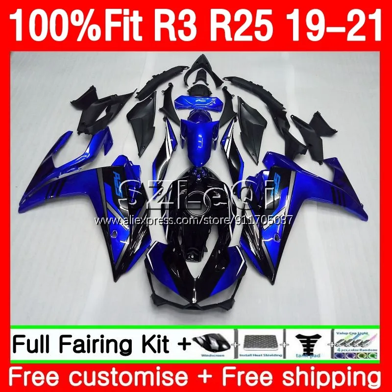 

Синий черный корпус инъекции для YAMAHA YZF-R3 YZF R3 R25 R 3 25 YZFR25 YZFR3 19 20 21 YZF-R25 20119 2020 2021 Обтекатели 138LQ.5