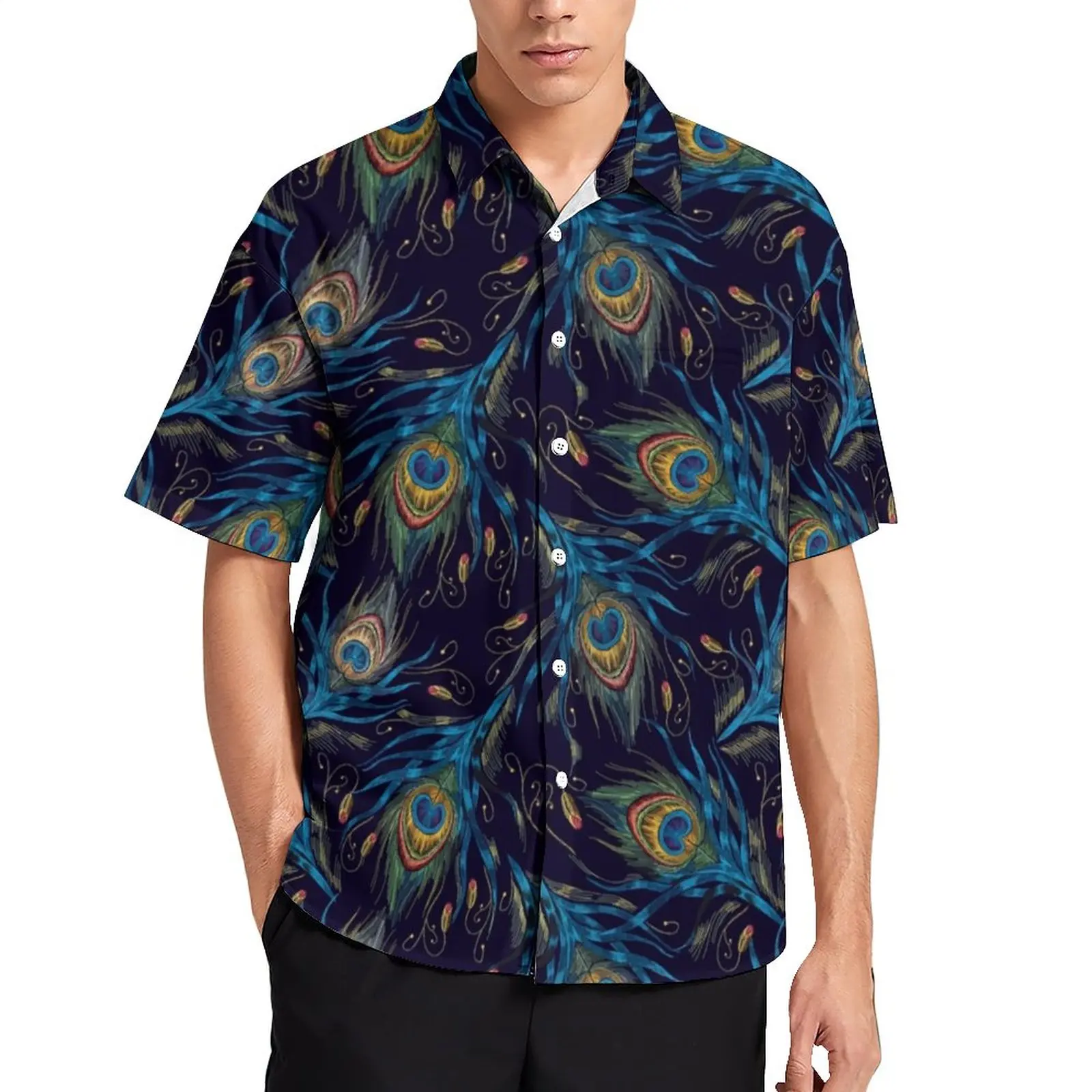 

Tails Of Peacocks Blouses Mens Peacock Art Print Casual Shirts Summer Short Sleeve Graphic Fashion Beach Shirt Birthday Present
