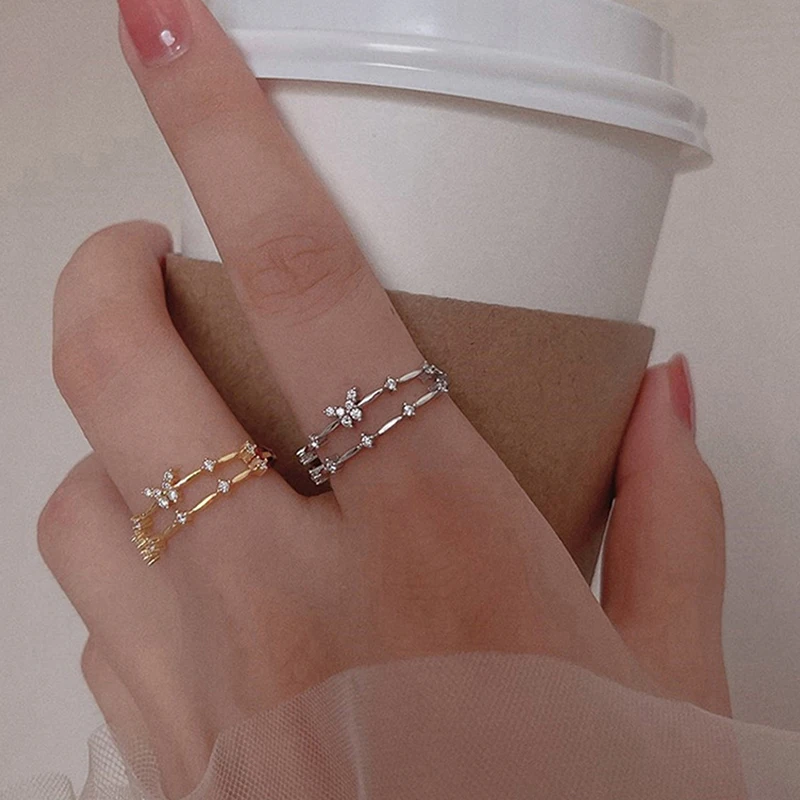 

New Luxury Zircon Butterfly Open Ring For Women Personality Fashion French Double Layer Crystal Shining Adjustable Ring Gifts