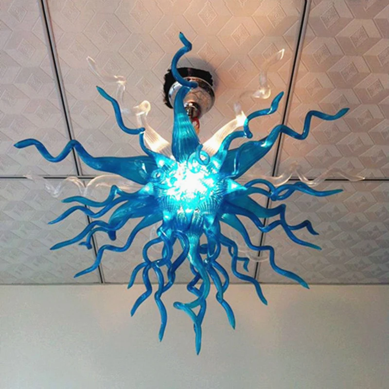 

Modern Small Blue Lamp Hand Blown Glass Chandelier LED Pendant Lights for Home Decorations 24 Inches Lustre
