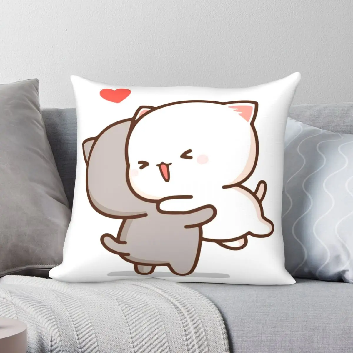 

Cat Sweet Lovers Pillowcase Polyester Linen Velvet Printed Zip Decor Room Cushion Cover Wholesale 45x45