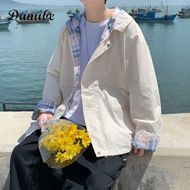 

Fashion Plaid Patchwork Jacket Men's Spring Autumn Streetwear Casual Outwear Korean Style Harajuku Loose Male Windbreaker Jacket