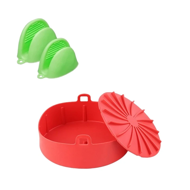 

Top Sale 2 Pieces Air Fryer Silicone Pot Accessories Air Fryer Liners Silicone Air Fryer Basket With Mini Silicone Oven Mitts