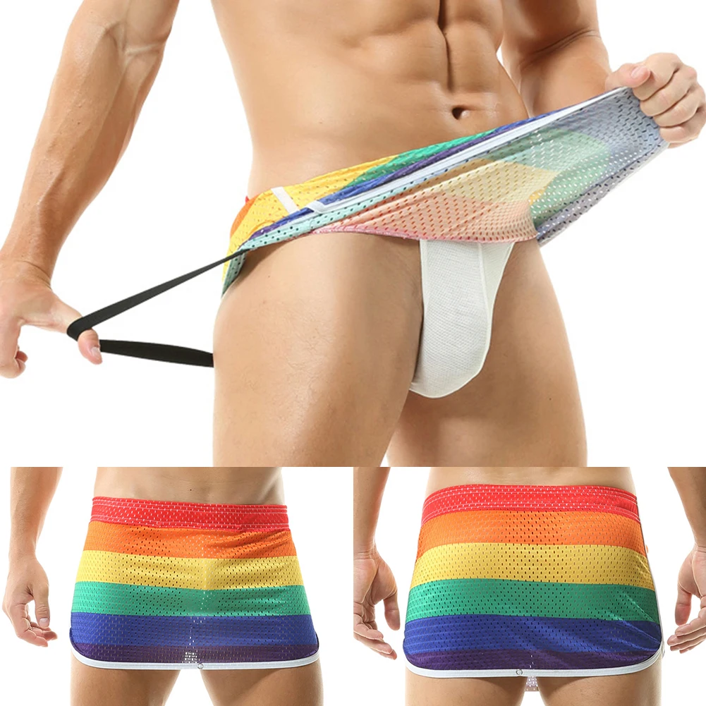 

Colorful Men Rainbow Underwear Summer Loose Shorts Boxer Underpants Male Flat Boxers Elasticity Slips Breath Panties Underpant