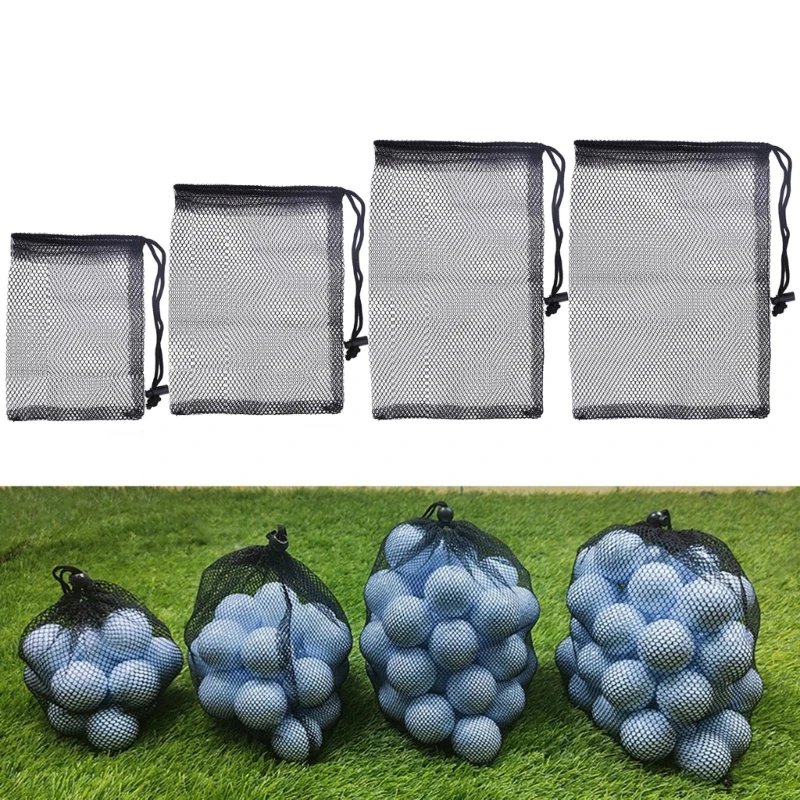 

448D Durable Nylon Mesh Bag with Drawstring Golf Ball Bags Golf Accessories Sports Net Bag Black Solid Mesh Net Bags for Gym