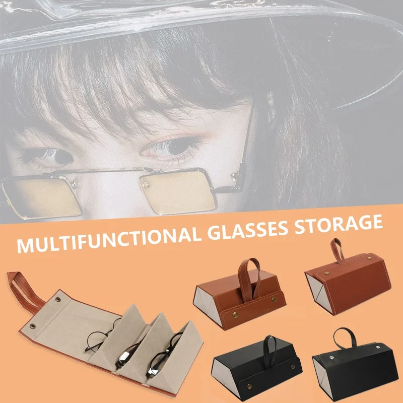 Portable Glasses Organizer 2/3/6 Multi-slot Eyeglasses Storage Display Travel Folding Sunglasses PU Leather Case Home Storage