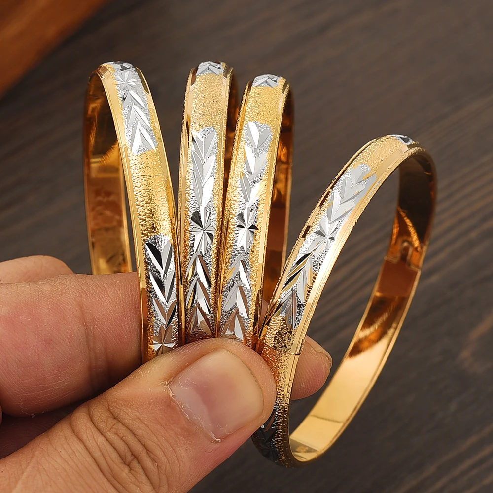 

8MM65MM Dubai India Gold Bangle Women Men African European Ethiopia Girls Lady Wedding Bridal Jewelry Bride Bangles Gift