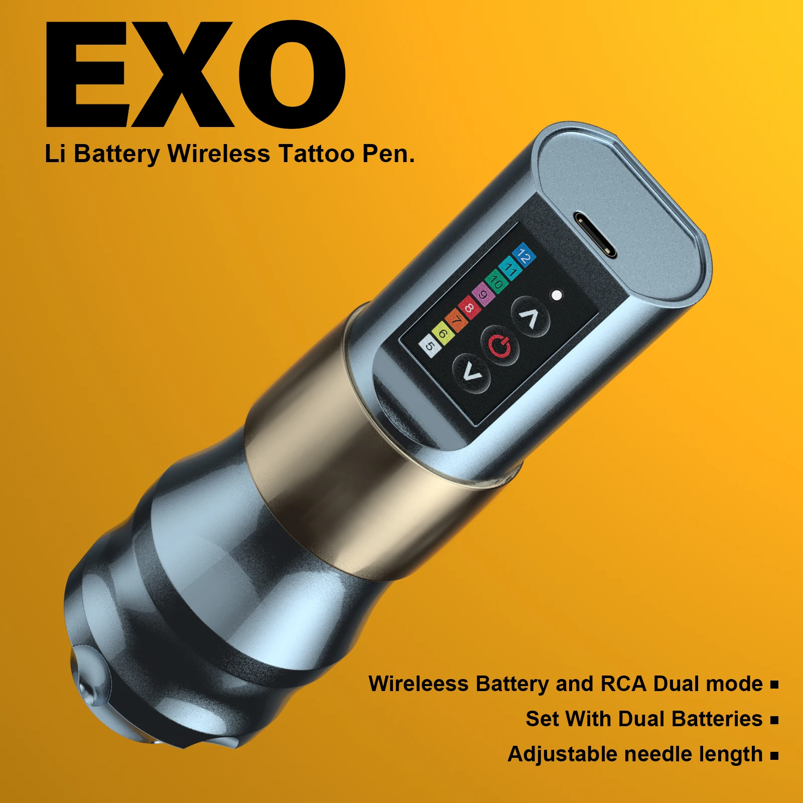 Фото Беспроводная тату-машинка EXO 4.0 Stroke с аккумулятором 2400 мАч, литиевая батарея большой емкости, мощный бесщеточный мотор для тату-мастеров №1