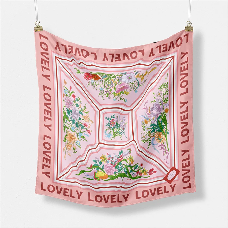 

Luna&Dolphin Spring Women Silky Square Scarf 50x50cm Flower Letter Printed Bandana Vintage Headbands Wristband Wrist Small Towel