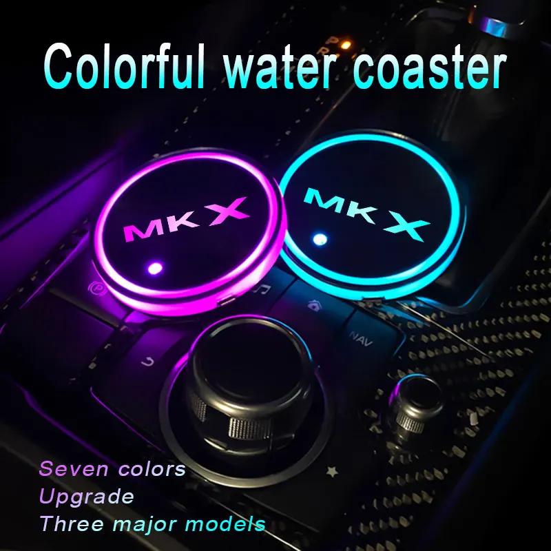 

2 Pcs Led Atmosphere Light 7 Colors Luminous Coasters Cup Holder For Lincoln MKX 2010 2012 2015-2018 Logo Auto Accessories