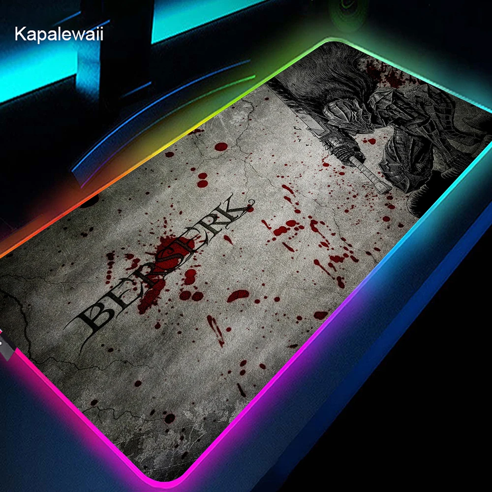

Berserk Guts Large Mousepad RGB Gaming Mouse Pad Anime Mouse Mat LED XXL Gamer Rubber Desk Mat Keyboard Pads Backlit Carpet