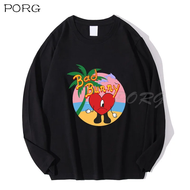 

Футболка с принтом «плохой кролик» для мужчин и женщин, Модная хлопковая тенниска в стиле хип-хоп, топы, осенняя черная рубашка, большие разм...