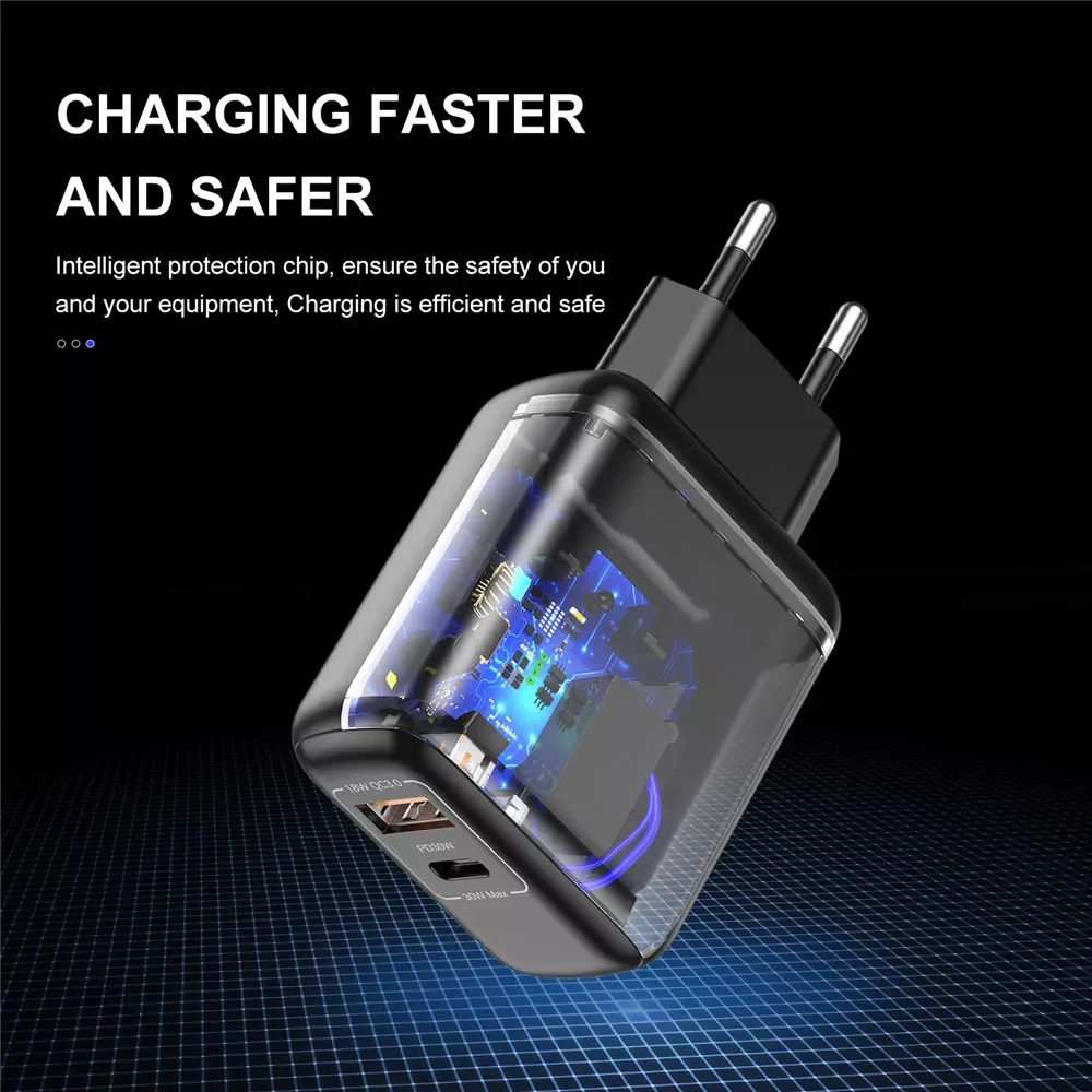 PD 30W USB C Quick Charge PD QC 3.0 Type C Fast Charging For iPhone Wall Mobile Phone Charger