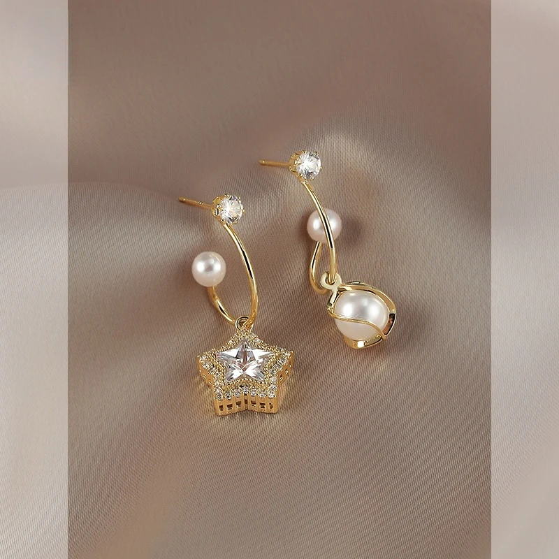 

Vintage Earrings Crystal Star Moon Planet Pearl Zircon Earring Girls Party Birthday Gift Temperament Jewelry