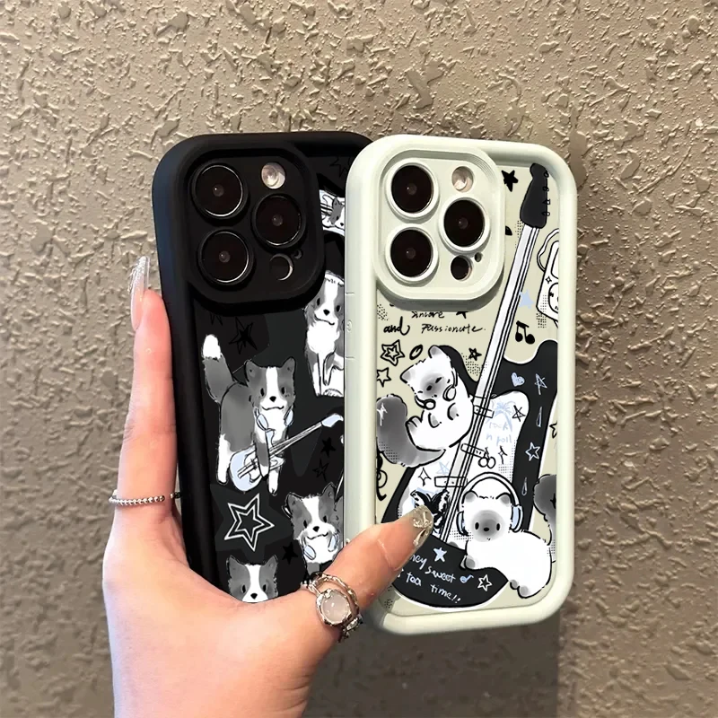 Black Guitar Music Cat Phone Case For Samsung Galaxy A06 A26 A36 A33 A25 A16 A34 A56 S25 Ultra S24 FE S23 S22 Plus Soft Cover (art.: 3920cc4428d43) - 3920cc4428d43