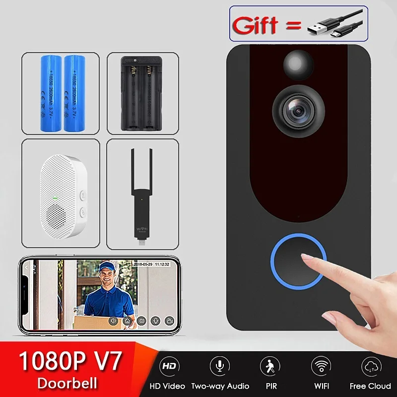 

V7 HD 1080P умный Wi-Fi Видеозвонок камера визуальный домофон ночное видение IP дверной звонок беспроводная камера безопасности s