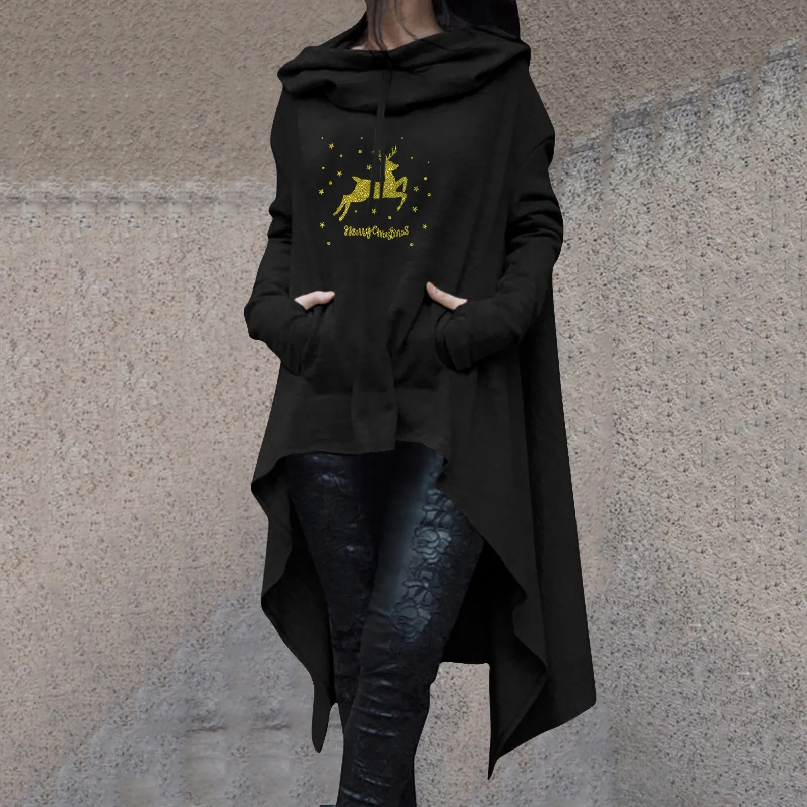 

New Women Christmas Custom Gold Deer Print Pullover Hoodies Vintage Sweatshirt Long Sleeve Thin Quarter Zip Pullover Women