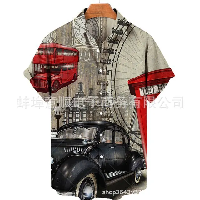 

Гавайская винтажная рубашка Route 66, мужские пляжные рубашки с коротким рукавом, топы для отпуска, уличная одежда, мужская классическая рубашка, короткая мужская рубашка