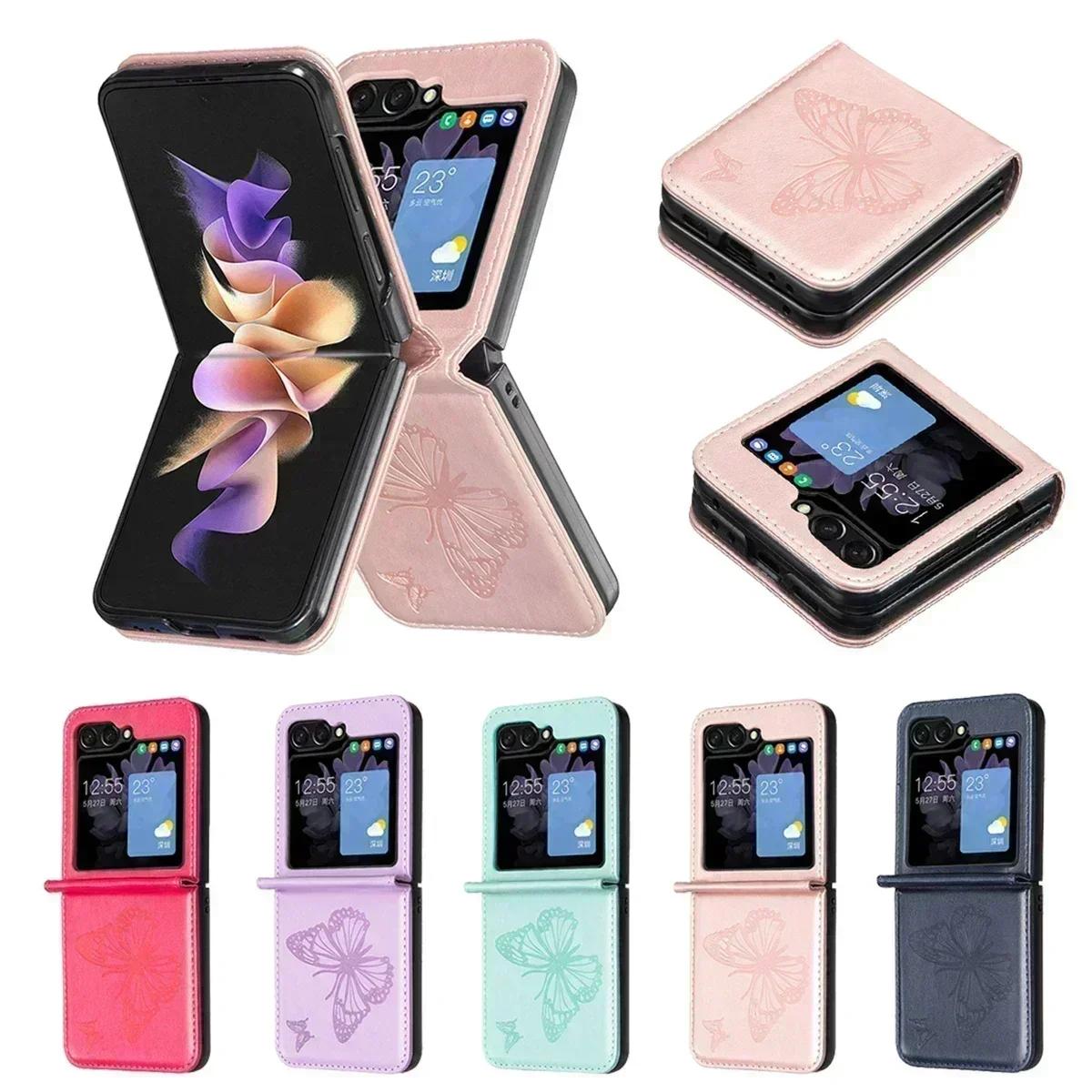 Складной кожаный чехол-бумажник с бабочкой для Samsung Galaxy Z Flip5