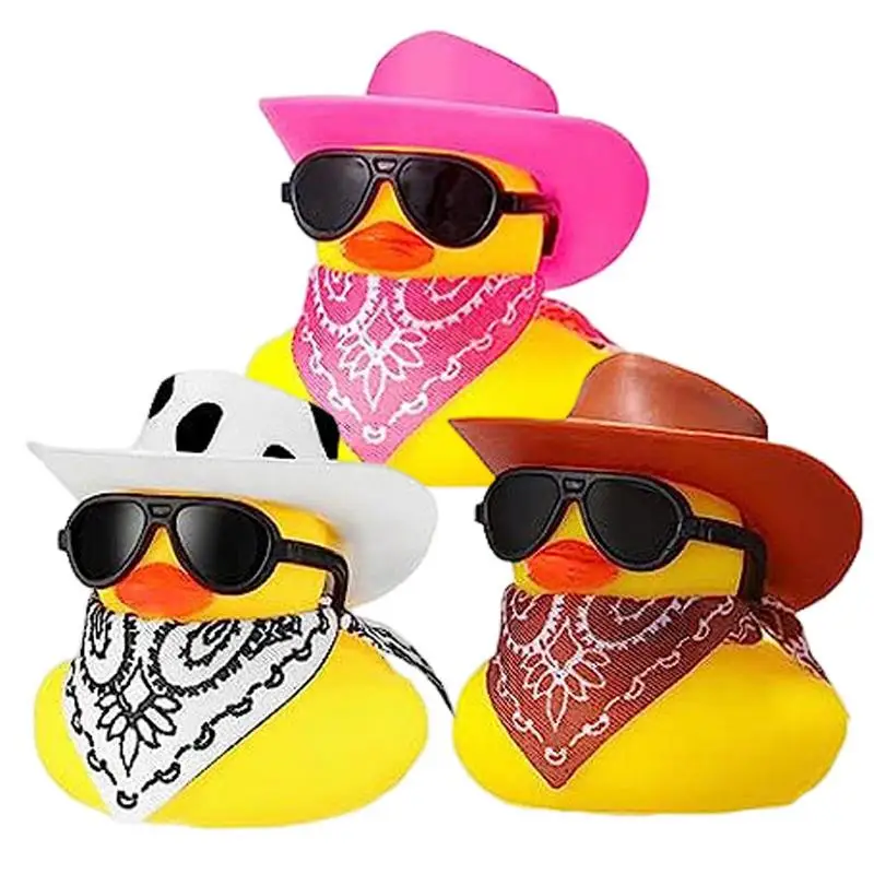 

Cowboy Rubber Duck Car Dashboard Decorations Ornament Yellow Duck With Mini Sunglasses Cowboy Hat Necklace For Auto Office Decor