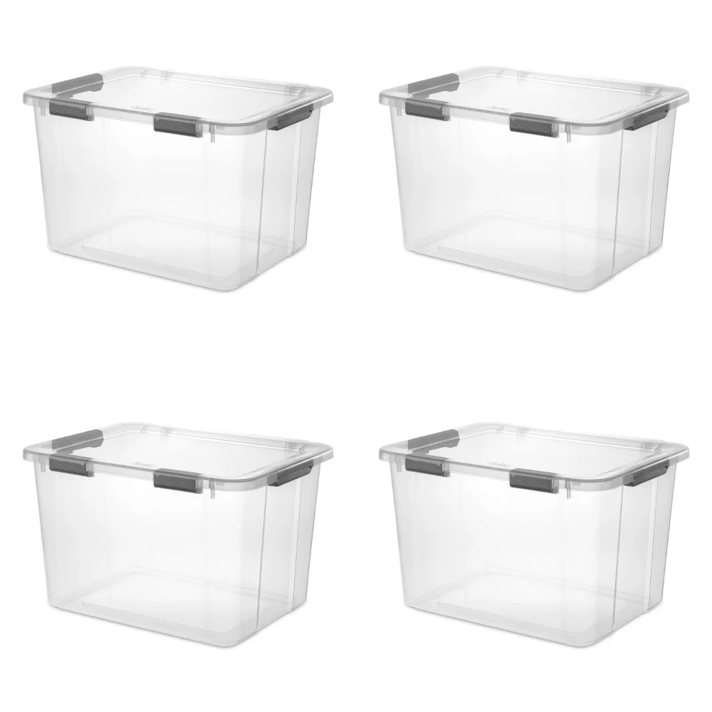 

storage box organizer 80 Qt. HingeLID Storage Box Plastic, Flat Gray, Set of 4