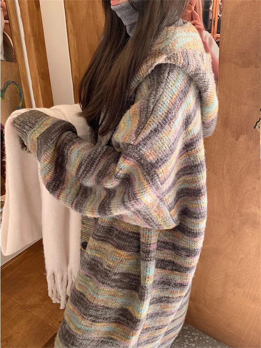 Зимние длинные свитера PLAMTEE в полоску женские шикарные вязаные приталенные