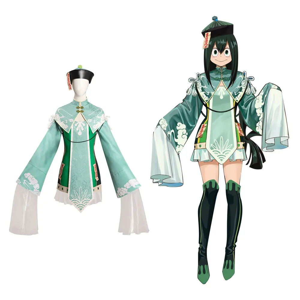 

My Hero Academia Asui Tsuyu Cosplay Costume Zombie Hat Dress Outfits Halloween Carnival Suit
