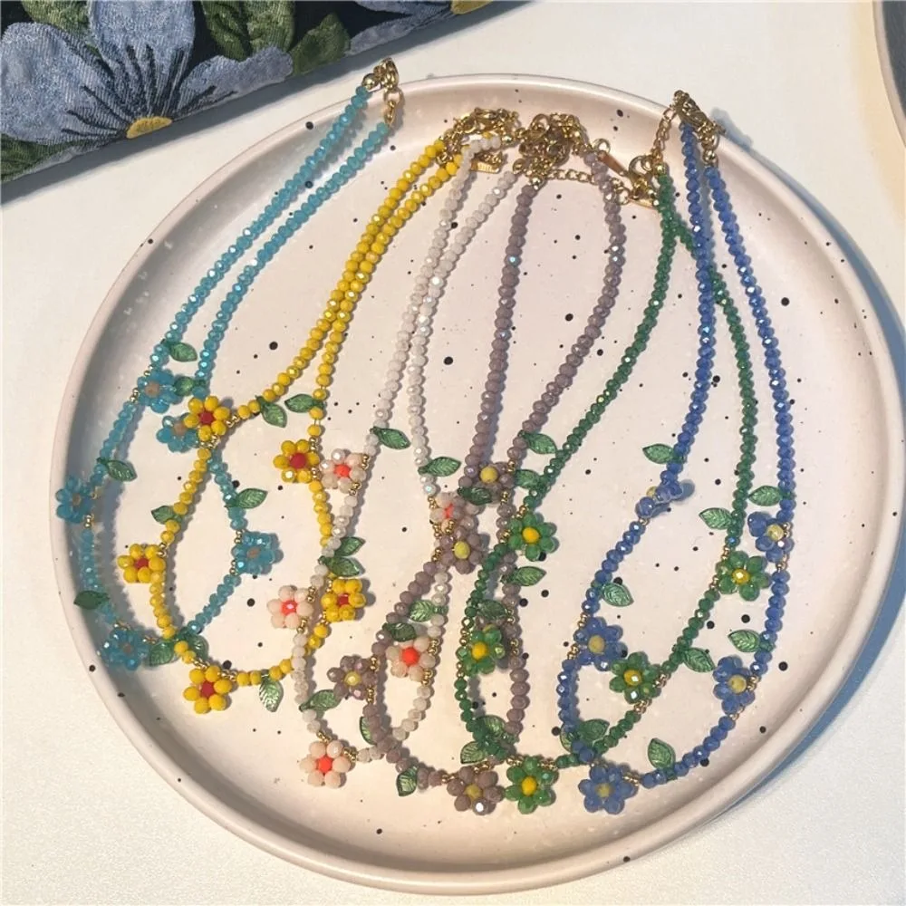 

Leaf Flower Choker Bohemian Aesthetic Necklace Korean Rainbow Bead Necklace Y2K Dopamine Necklace