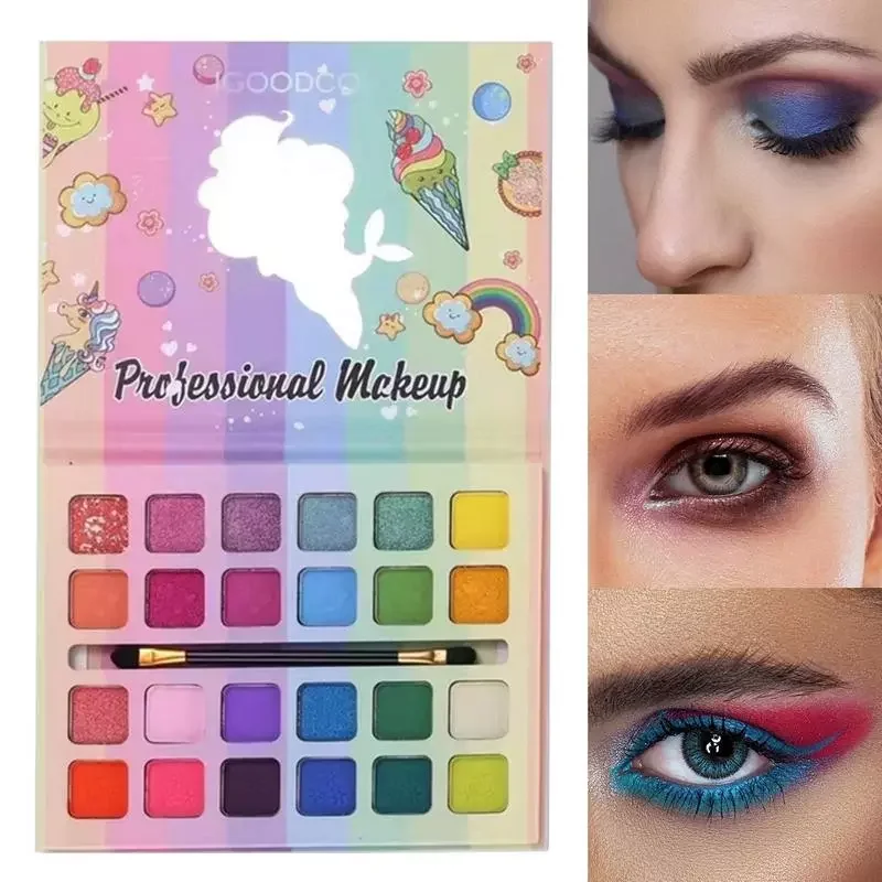 

NEW Highly Pigmented Eyeshadow Palette With Mirror Ice Cream Pattern Eye Shadow Plate Beauty Makeup Tool For Kids Children Teens