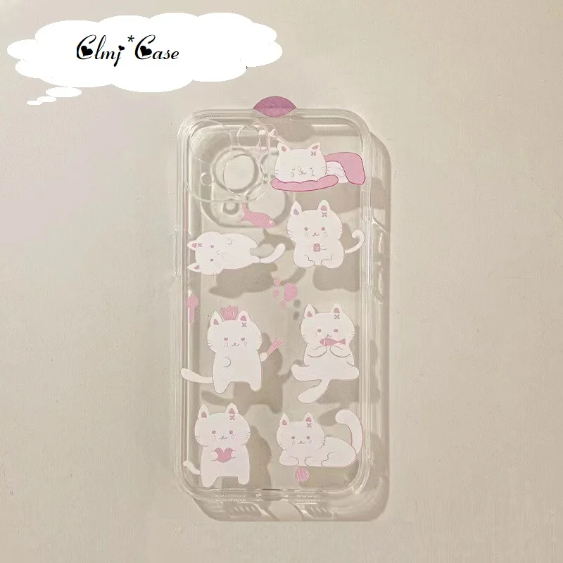 

Clmj Cute Cartoon Cat Phone Case For iPhone 11 12 Mini 13 14 Pro XR X XS Max 7 8 Plus Se 2020 Silicone Soft Protective Cover INS