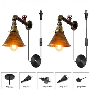 Antique Bronze Metal Plug In Wall Lights Indoor/outdoor 2 Pack Vintage Water Pipe Wall Lamp Retro Industrial Steampunk Wall