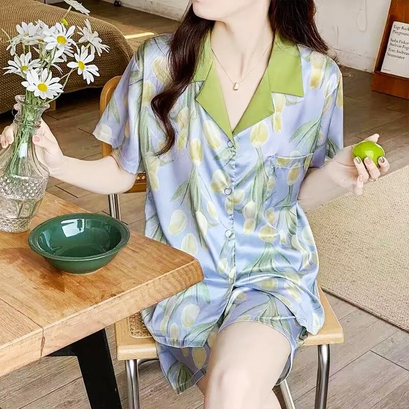 

Summer Pajamas for Women - Short Sets, Tulip Flower Nighty, T-Shirt, Homewear, Cozy Big Size, Pijamas, Luxury Designer Clothing
