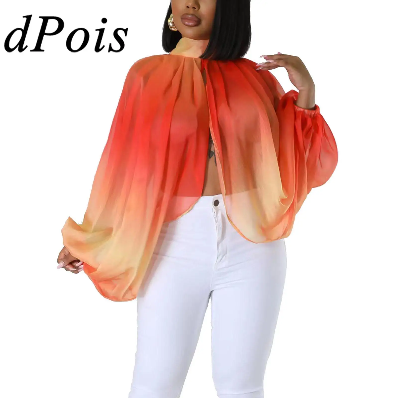 

Womens 1950s Vintage Evening Capes Batwing Sleeve High Neck Lace-Up See-Through Cover Up Tops for Beach Cocktail Party