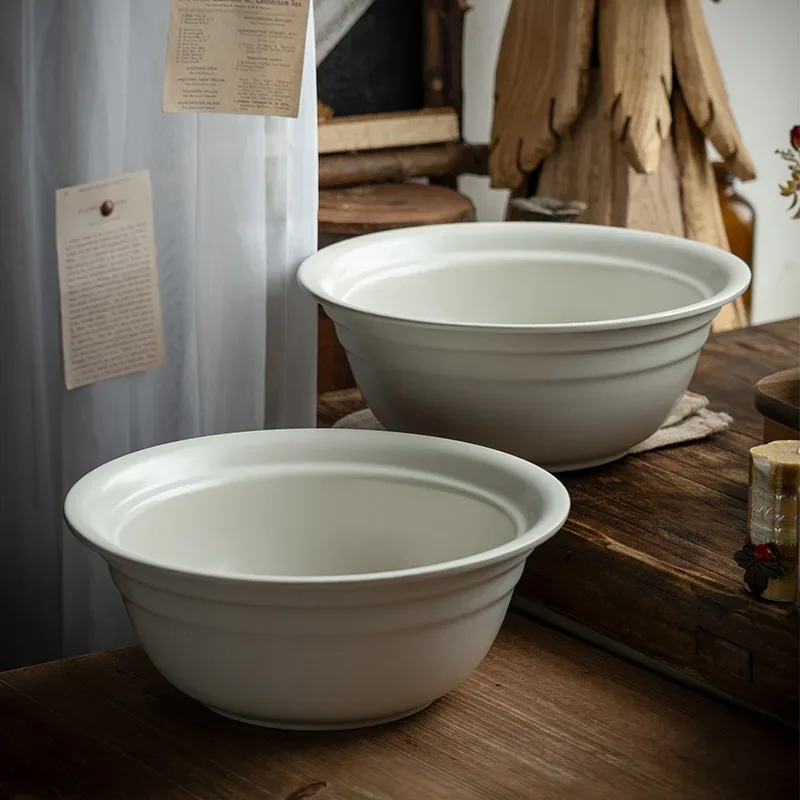 Толстая матовая большая миска для супа и фруктов бытовая однотонная