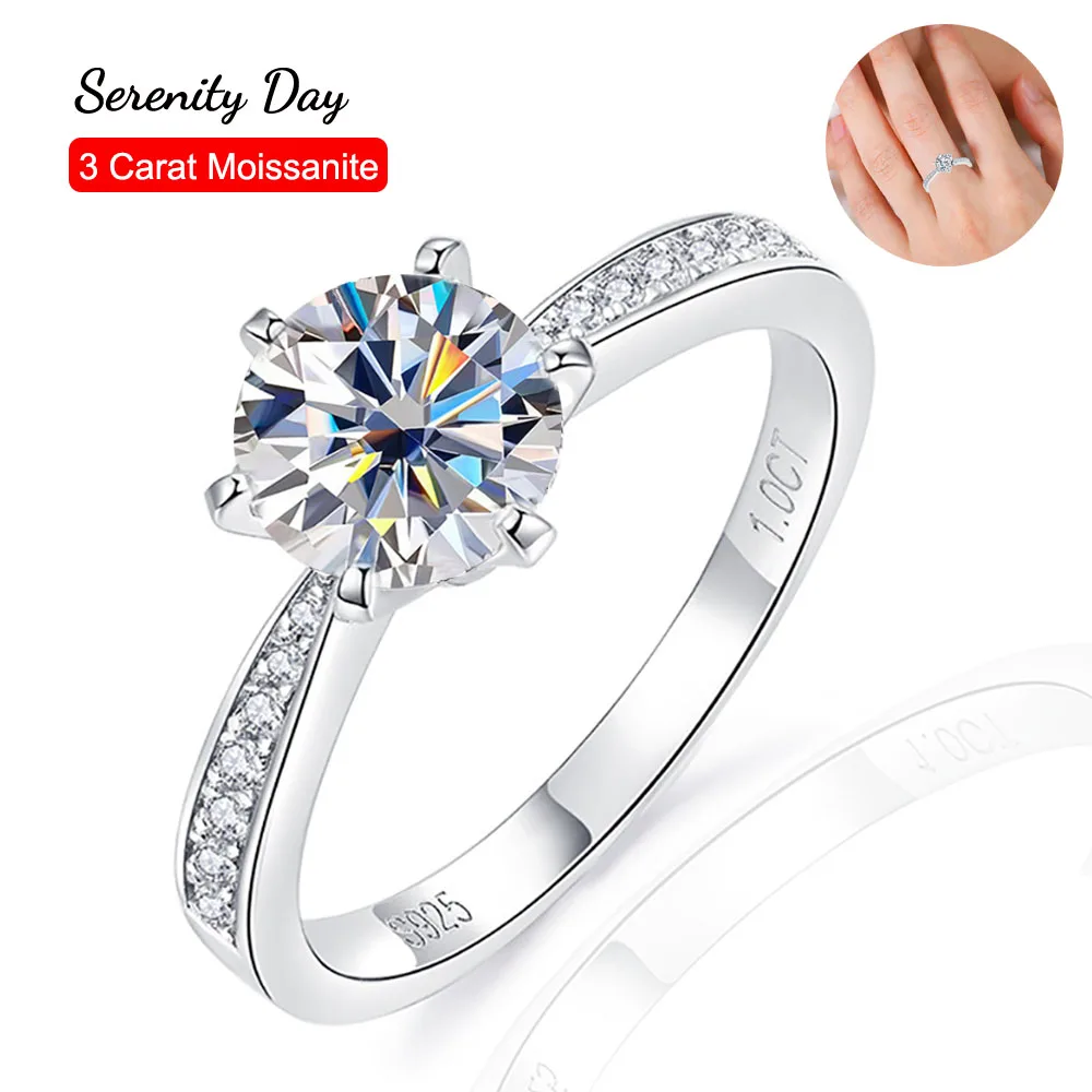 

Serenity Day S925 Sterling Silver Band Plate Pt950 Jewelry Six Claw D Color 3 Carat Moissanite Wedding Ring For Women Wholesale